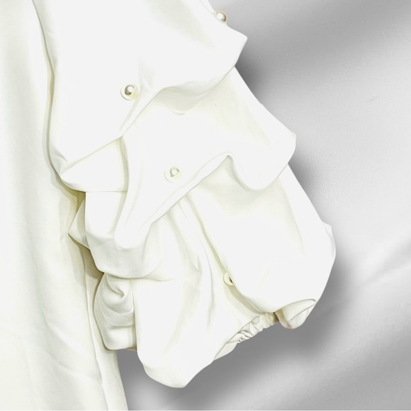 Cece Off Shoulder Blouse Womens S Ivory Tiered Balloon Sleeve Boho Chic Romantic - Picture 4 of 13